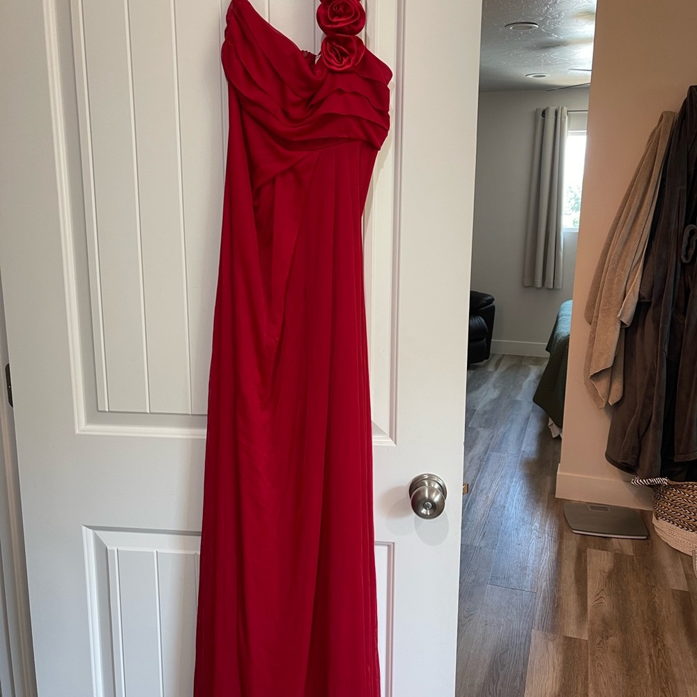 Red One Shoulder Sleeveless Gown for Prom